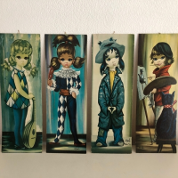 Kinderschilderijtje meisje met bloemen in hand